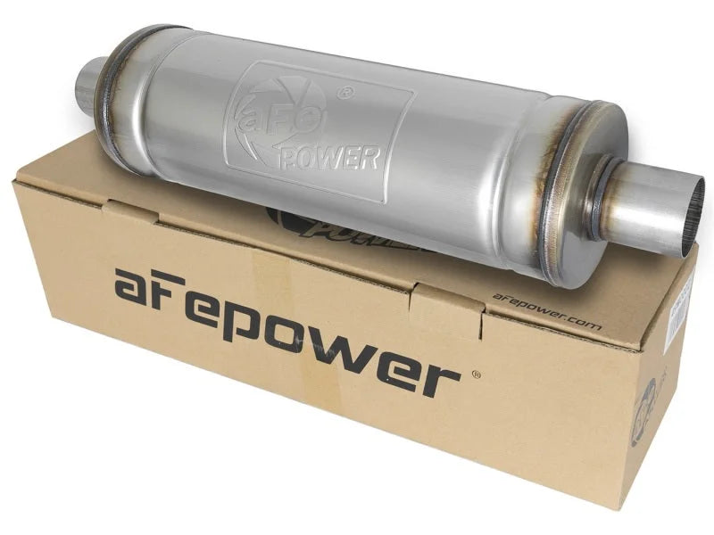 aFe MACH Force-Xp 409 SS Muffler 2.5in Center/Center 18in L x 6in Dia - Round Body - Additional View 6
