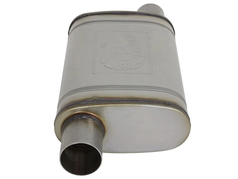 aFe MACH Force-Xp 409 SS Muffler 2.5in Offset Inlet/2.5in Offset Outlet 14in L x 9in W x 4in H Body - Installation View