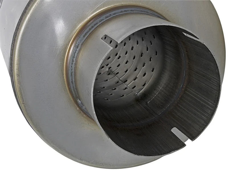aFe MACH Force-Xp 409 SS Muffler 3-1/2in ID Center/Center x 7in Dia x 24in L - Round Body - Additional View 5