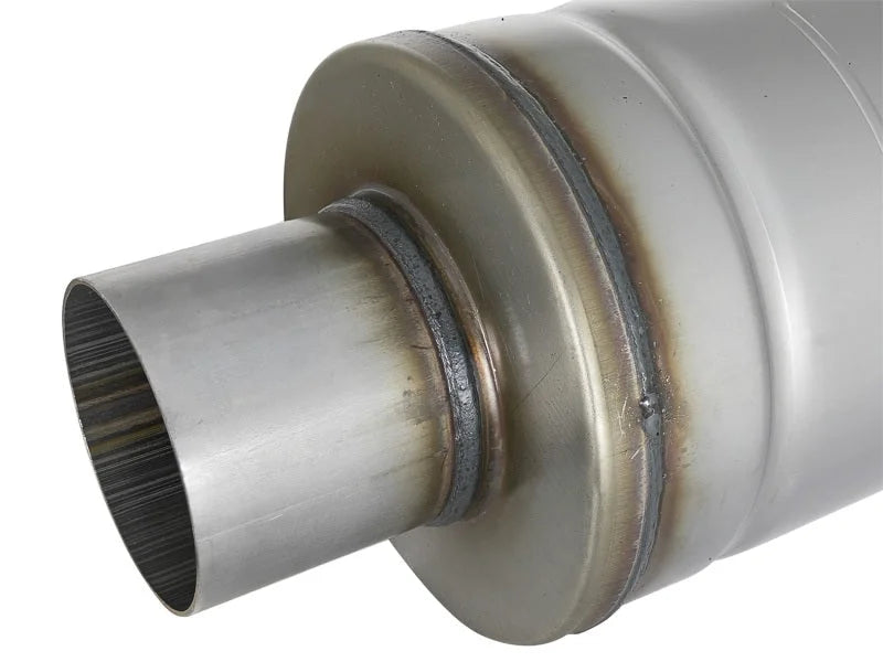 aFe MACH Force-Xp 409 SS Muffler 3in Center/Center 14in L x 6in Dia - Round Body - Additional View 5