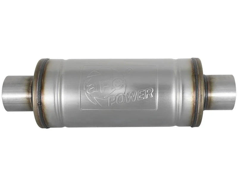 aFe MACH Force-Xp 409 SS Muffler 3in Center/Center 14in L x 6in Dia - Round Body - Additional View 6