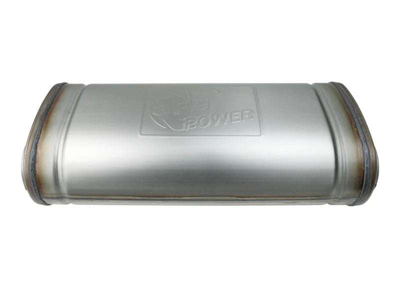 aFe MACH Force-Xp 409 SS Muffler 3in Dual Inlet/Dual Outlet 5in H x 8in W x 18in L - Oval Body - Additional View 5