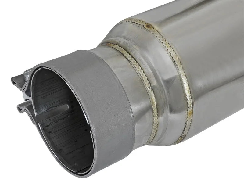 aFe MACH Force-Xp 409 SS Resonator 3in. Inlet/Outlet / 4in. Diameter / 12in. Body / 16in. Length - Side View