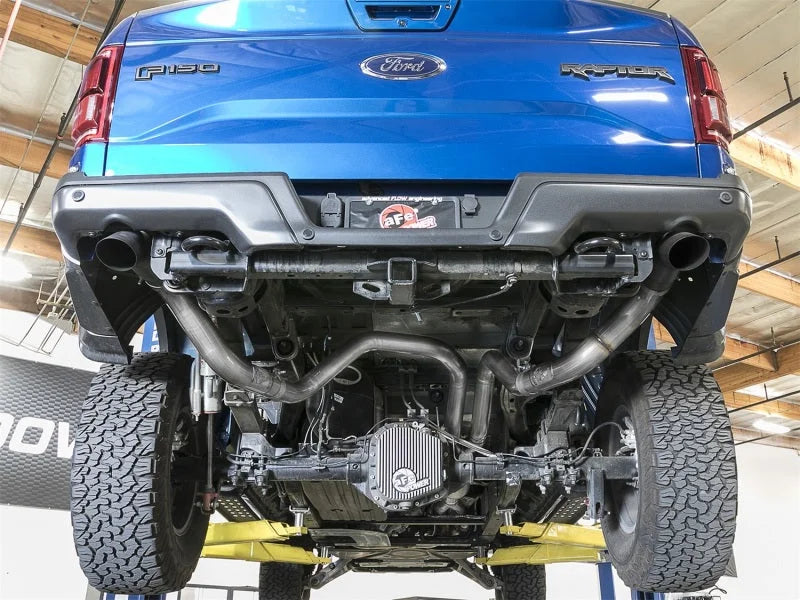 aFe MACH Force-Xp Cat-Back Exhaust w/Dual Hi-Tuck Tips Black 17-18 Ford F-150 Raptor V6-3.5L (tt) - Back View