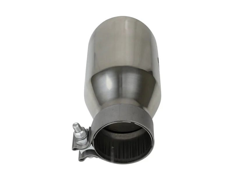aFe MACH Force-Xp Univ 304 SS Double-Wall Clamp-On Exhaust Tip - Polished - 3in Inlet - 4.5in Outlet - Side View