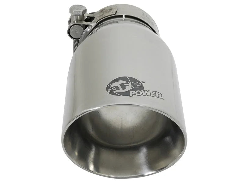 aFe MACH Force-Xp Universal 304 SS Single-Wall Clamp-On Exhaust Tip - Polished - Side View