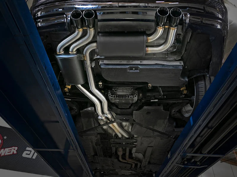 aFe MACH ForceXP 2.5 IN 304 Stainless Steel Cat-Back Exhaust System w/ Black Tips 01-06 BMW M3 (E46) - Back View