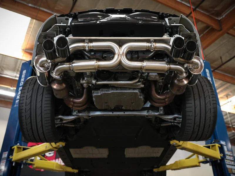 aFe MACHForce XP 12-16 Porsche 911 Carrera H6-3.8L SS-304 Cat-Back Exhaust w/ Polished Quad Tips - Side View
