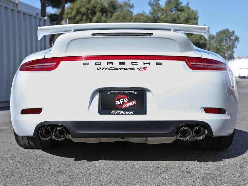 aFe MACHForce XP 12-16 Porsche 911 Carrera H6-3.8L SS-304 Cat-Back Exhaust w/Carbon Fiber Tips - Side View
