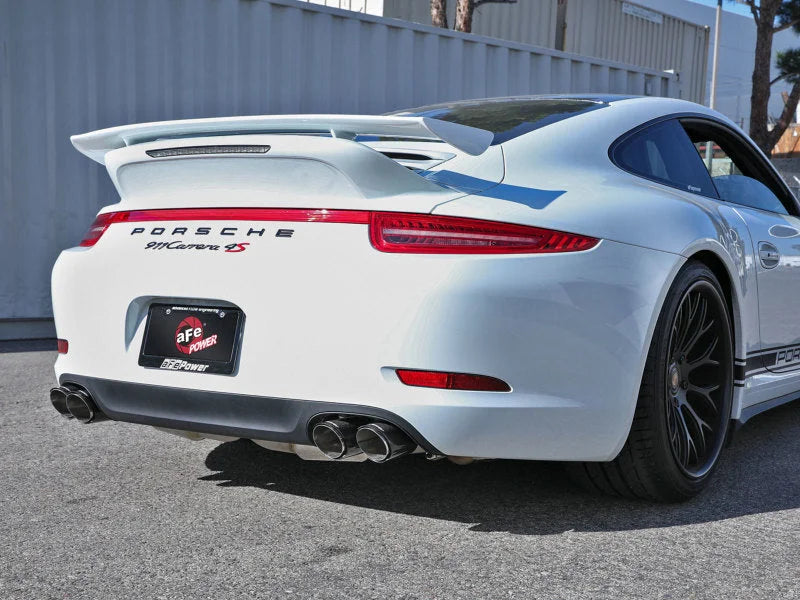 aFe MACHForce XP 12-16 Porsche 911 Carrera H6-3.8L SS-304 Cat-Back Exhaust w/Carbon Fiber Tips - Back View