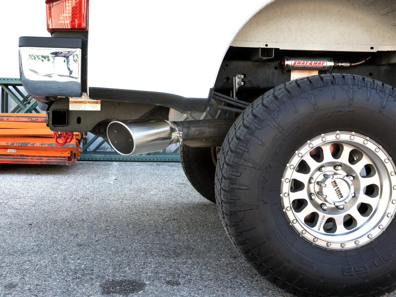 aFe MACHForce XP 2017 Ford SuperDuty F-250/F-350 V8 6.2L CC/LB Cat-Back SS 4in. Exhaust System - Side View