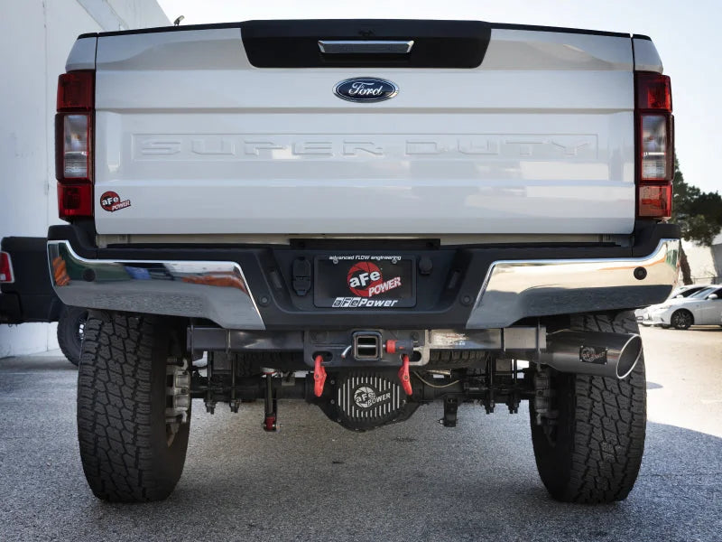 aFe MACHForce XP 2017 Ford SuperDuty F-250/F-350 V8 6.2L CC/LB Cat-Back SS 4in. Exhaust System - Back View