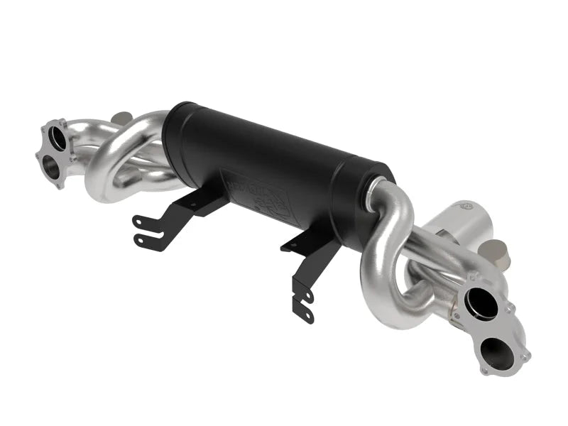 aFe MACHForce XP 2.25in-2.5in 304SS Exhaust Cat-Back 20-22 Porsche Cayman GT4 (718) - Polished Tips - Installation View