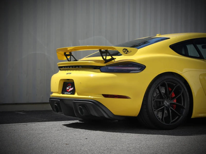 aFe MACHForce XP 2.25in-2.5in 304SS Exhaust Cat-Back Porsche 20-22 Cayman GT4(718) 4.0L - Black Tips - Installation View