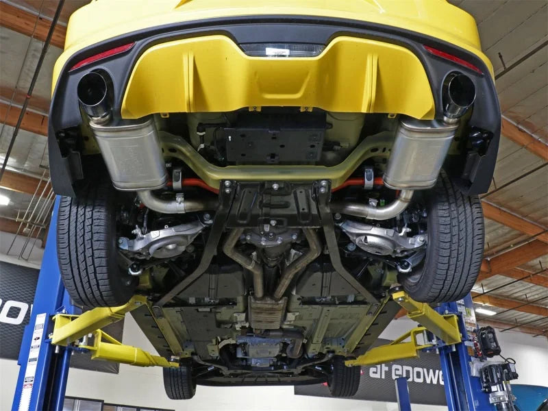 aFe MACHForce XP 2.5in 409 Stainless Axle Back Exhaust w/ Black Tips 15-17 Ford Mustang I4-2.3L (t) - Back View