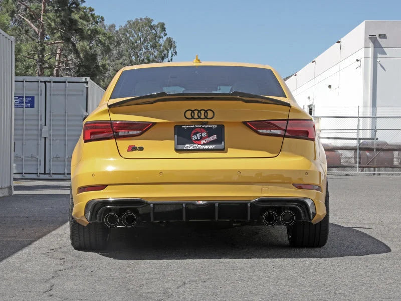 aFe MACHForce XP 3in-2.5in 304SS Exhaust Cat-Back 15-20 Audi S3 L4-2.0L (t) - Carbon Tips - Side View