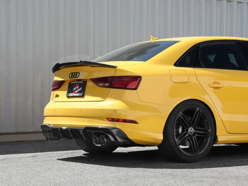 aFe MACHForce XP 3in-2.5in 304SS Exhaust Cat-Back 15-20 Audi S3 L4-2.0L (t) - Carbon Tips - Installation View