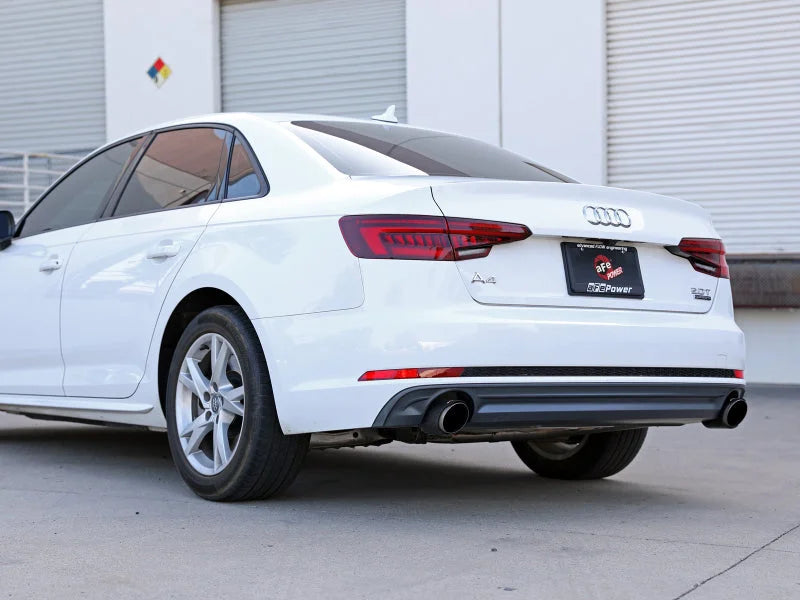 aFe MACHForce XP 3in-2.5in SS Exhaust Axle-Back 17-19 Audi A4 (B9) L4-2.0L (t) - Polished - Side View