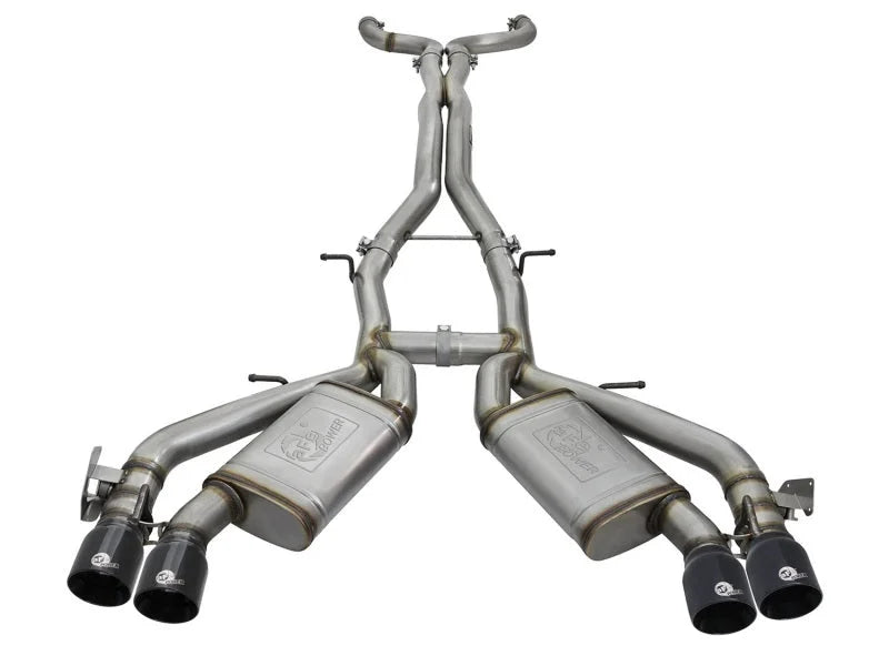 aFe MACHForce XP 3in 304 SS Cat-Back Dual Exhaust w/ Black Tips 16-17 Chevy Camaro SS V8-6.2L - Side View