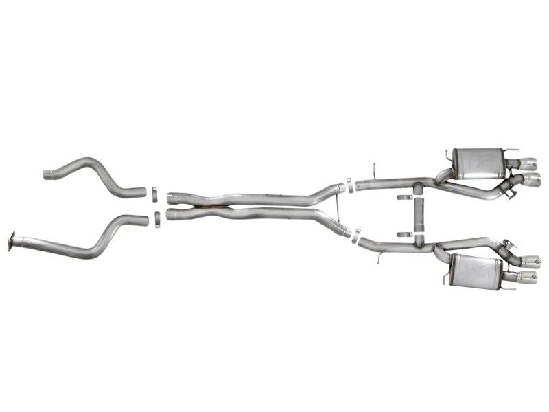aFe MACHForce XP 3in 304 SS Cat-Back Dual Mode Exhaust w/ Polished Tips 16-17 Cadillac ATS-V V6-3.6L - Side View