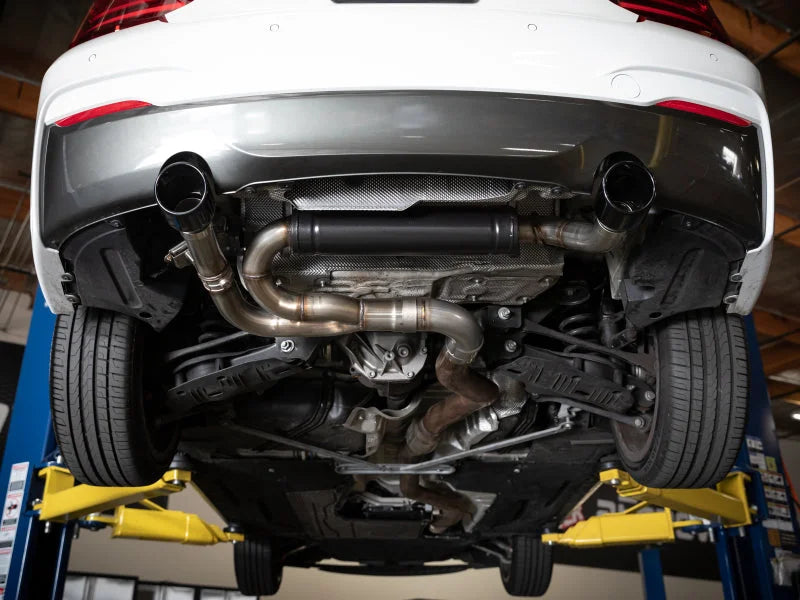 aFe MACHForce XP 3in to 2.5in 304 SS Axle-Back Exhaust w/ Polished Tips 14-16 BMW M235i - Installation View