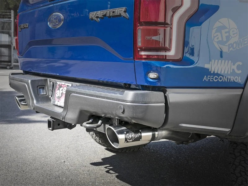 aFe MACHForce-XP 3in to 3-1/2in 304 SS Cat-Back Exhaust w/Polished Tips 17-18 Ford F-150 Raptor 3.5L - Side View