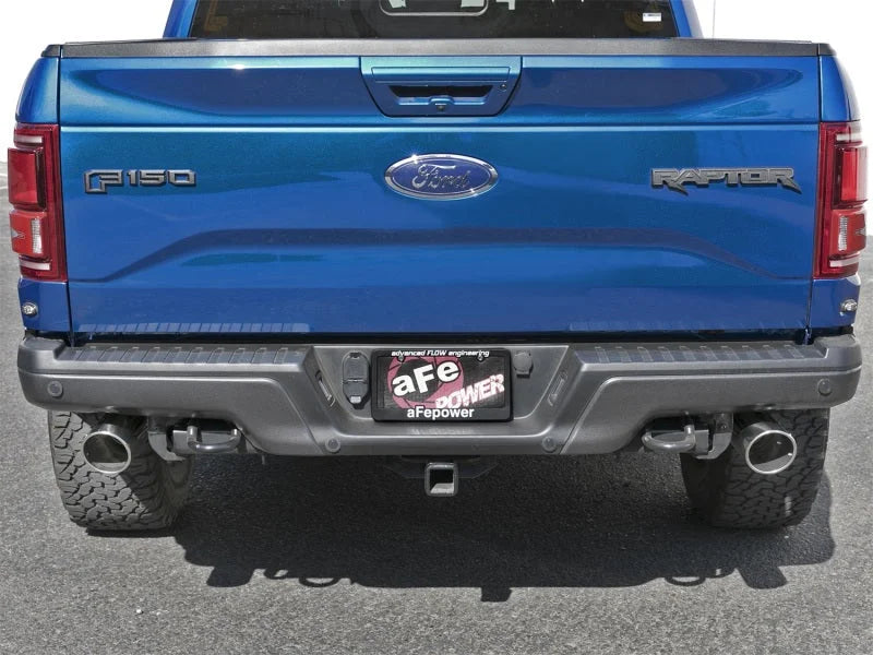 aFe MACHForce-XP 3in to 3-1/2in 304 SS Cat-Back Exhaust w/Polished Tips 17-18 Ford F-150 Raptor 3.5L - Installation View