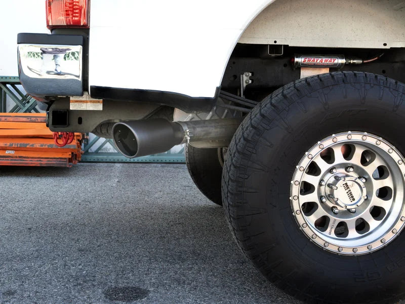 aFe MACHForce XP 4in Cat-Back SS-409 Exhaust w/ Black Tips 2017 Ford Super Duty F-250/F-350 V8-6.2L - Side View