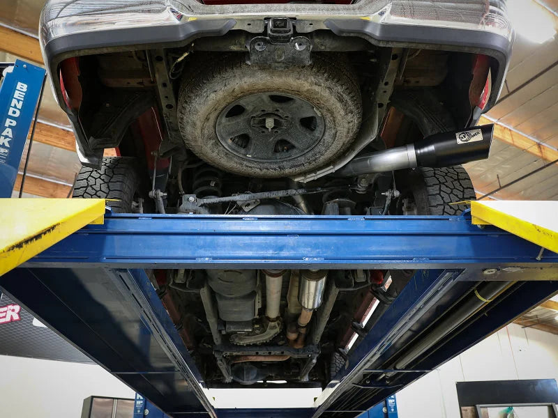 aFe MACHForce XP 4in Exhausts Cat-Back SS Side Exit 14-17 Dodge Ram 2500 V8-6.4L Hemi w/ Black Tips - Back View