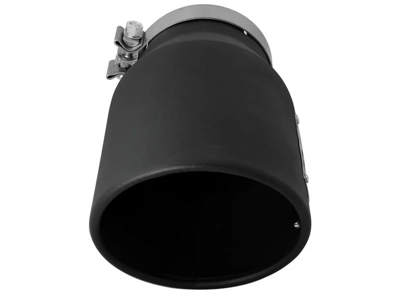 aFe MACHForce XP 5in 304 Stainless Steel Exhaust Tip 5 In x 7 Out x 12L in Bolt On Right - Black - Back View