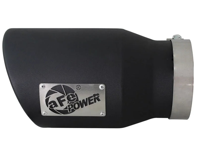 aFe MACHForce XP 5in 304 Stainless Steel Exhaust Tip 5 In x 7 Out x 12L in Bolt On Right - Black - Installation View