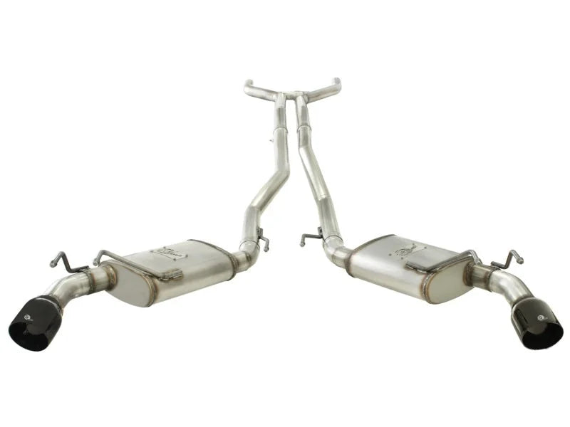 aFe MACHForce XP Exhaust 2.5in Stainless Steel CB/10-13 Chevy Camaro V6-3.6L (td) (gloss blk tip) - Back View