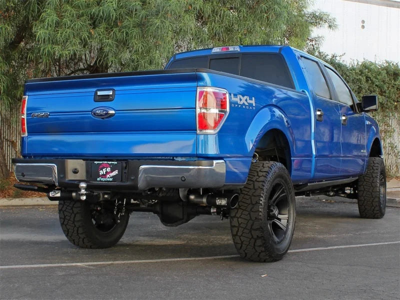 aFe MACHForce XP Exhaust 3in SS Dual Side Exit CB w/ Black Tips 11-14 Ford F150 EcoBoost V6-3.5L TT - Side View