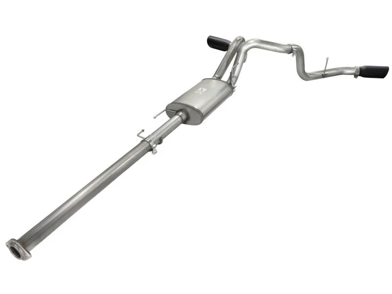 aFe MACHForce XP Exhaust 3in SS Dual Side Exit CB w/ Black Tips 11-14 Ford F150 EcoBoost V6-3.5L TT - Back View