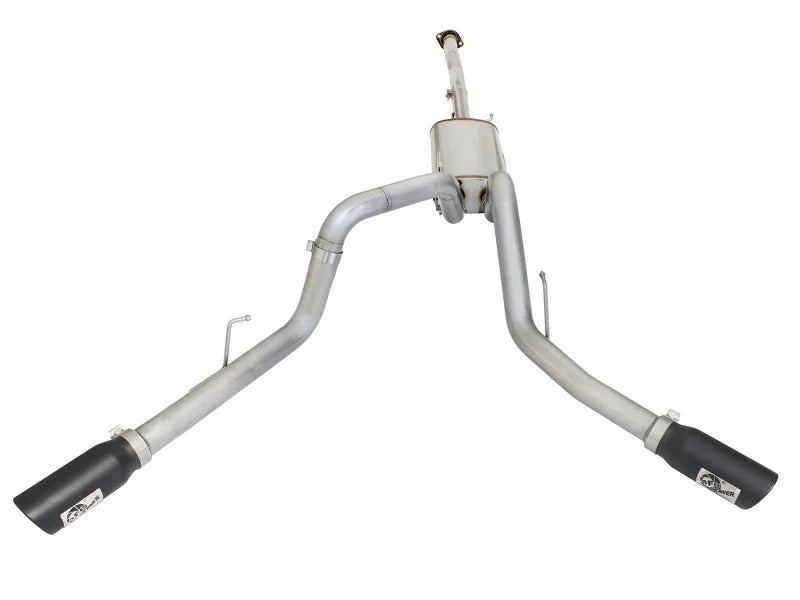 aFe MACHForce XP Exhaust 3in SS Dual Side Exit CB w/ Black Tips 2015 Ford F150 5.0L V8 CC/SB EC/LB - Side View