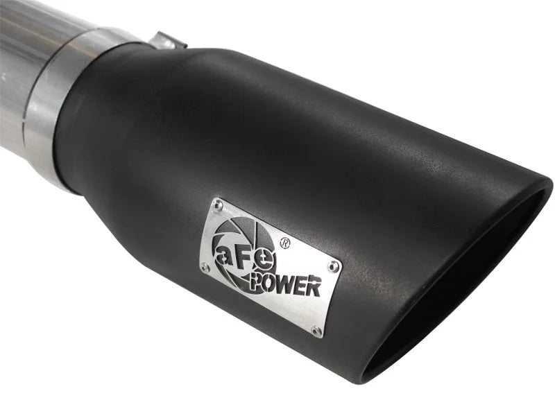 aFe MACHForce XP Exhaust 5in DPF-Back SS 11-13 GM Diesel Trucks V8-6.6L (td) (LML) (Blk Tip) - Back View