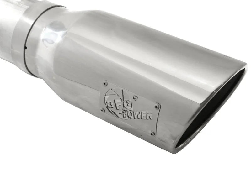aFe MACHForce XP Exhaust 5in DPF-Back SS Exh 2015 Ford Turbo Diesel V8 6.7L Polished Tip - Back View