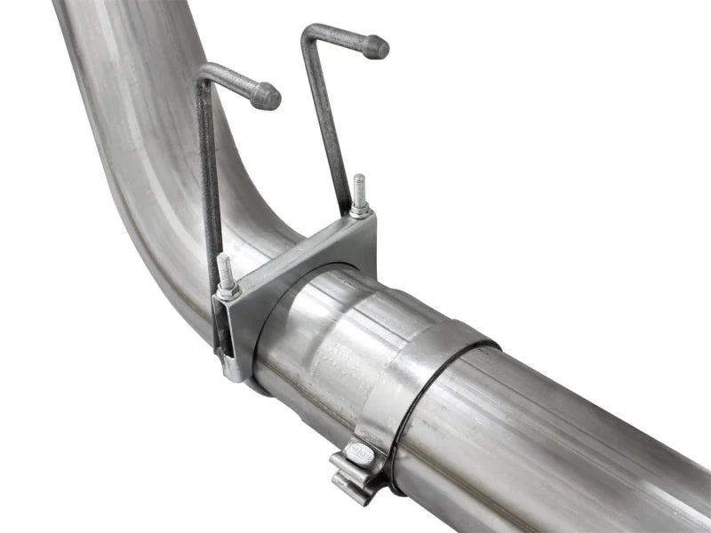 aFe MACHForce XP Exhaust 5in DPF-Back Stainless Steel Exht 2015 Ford Turbo Diesel V8 6.7L Black Tip - Back View