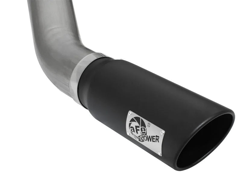 aFe MACHForce XP Exhaust Large Bore 5in DPF-Back Alu. 13-15 Dodge Trucks L6-6.7L (td) *Black Tip - Back View