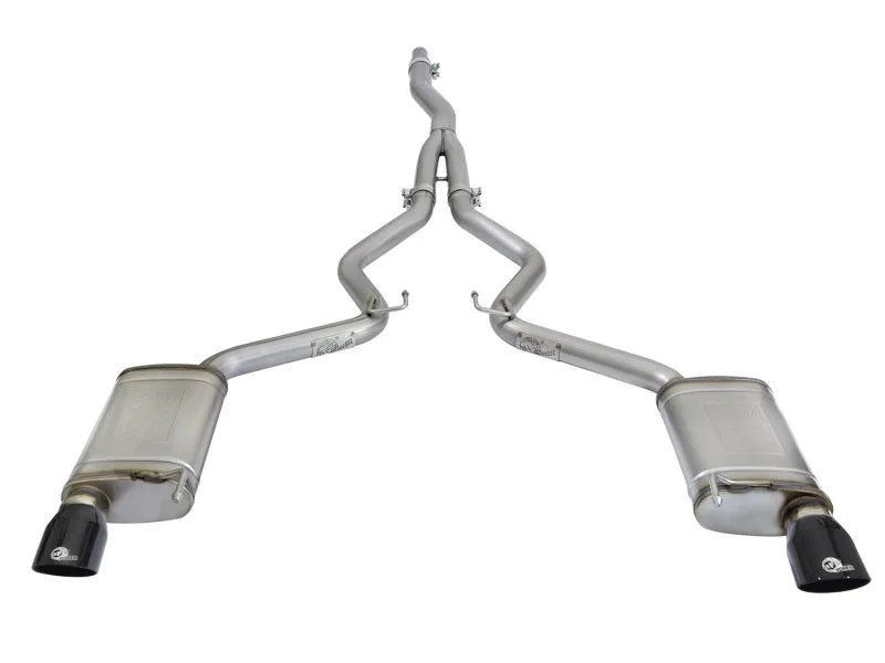 aFe MACHForce XP Exhausts Cat-Back SS-304 EXH w/ Black Tips 15-16 Ford Mustang EcoBoost 2.3L (t) - Side View