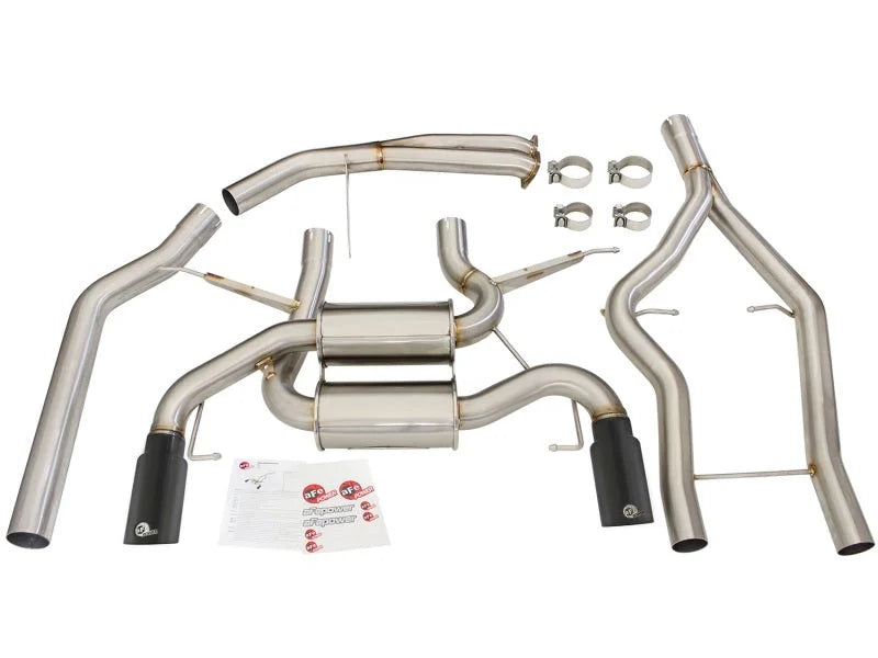 aFe MACHForce XP SS-304 Black Tip 3.0in-2.5in Dia Cat Back Exhaust 11-13 BMW 335i (E90/E92) 3.0L - Back View
