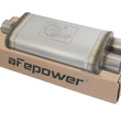 Load image into Gallery viewer, aFe MACHForce XP SS Muffler 2.5in Center Inlet / 2.5in Dual Outlets 18in L x 9in W x 4in H Body - Main Product View