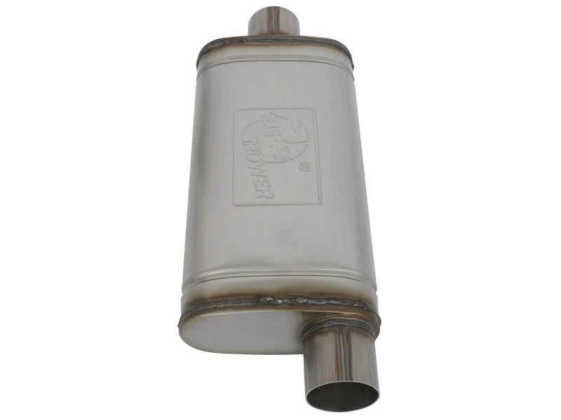 aFe MACHForce XP SS Muffler 3in Center Inlet / 3in Offset Outlet 18in L x 9in W x4in H Body - Installation View