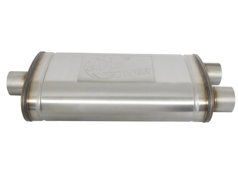 aFe MACHForce XP SS Muffler 3in Center Inlet / 3in Offset Outlet 22in L x 11in W x 6in H Body - Installation View