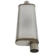 Load image into Gallery viewer, aFe MACHForce XP SS Muffler 3in Center Inlet / 3in Offset Outlet 22in L x 9in W x4in H Body - Back View