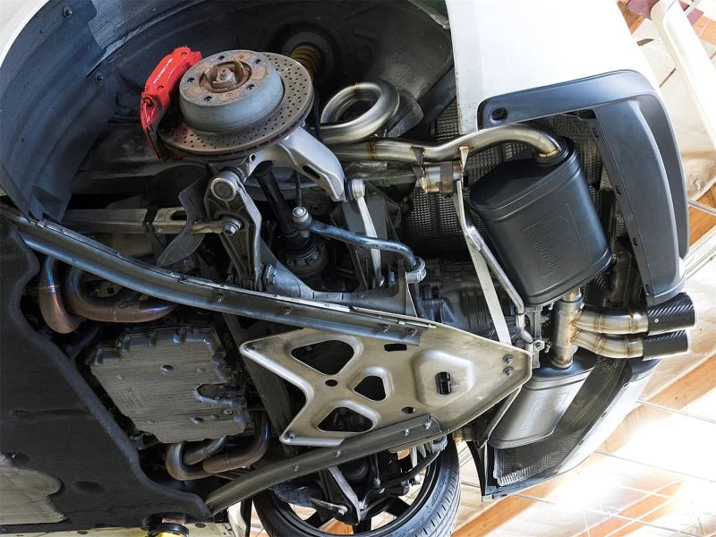 aFe MACHForce-Xp 2in 304 SS Cat-Back Exhaust w/Carbon Fiber Tips 13-16 Porsche Boxster 2.7L/3.4L - Side View