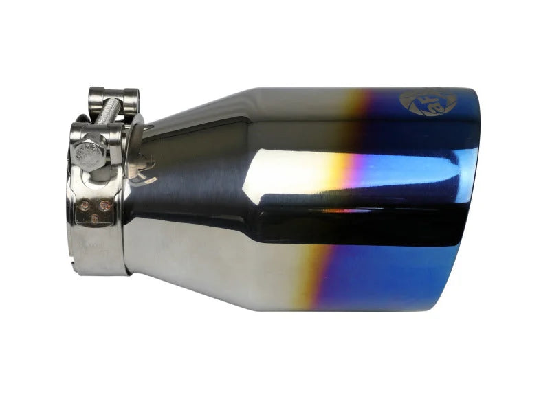 aFe Mach Force XP 304 Stainless Steel Clamp-On Exhaust Tip 2.5in Inlet / 4in Outlet - Blue Flame - Additional View 6