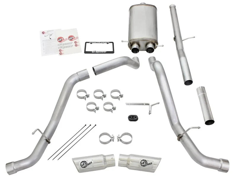 aFe Mach Force-XP Exhaust 3in Cat-Back SS 14-15 GM 1500 Trucks 4.3L/5.3L Dual Split w/ Polished Tip - Side View