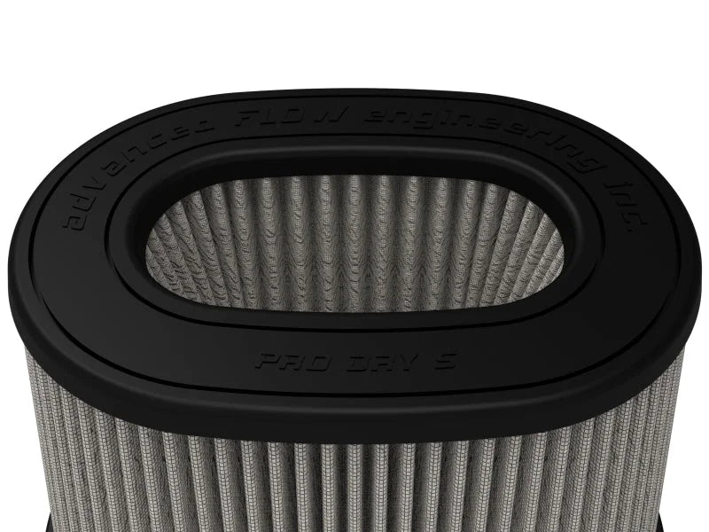 aFe Momentum Pro DRY S Univ Air Filter 6-3/4 x 4-3/4in F x 8-1/4 x 6-1/4in B x 7-1/4 x 5in T x 6in H - Side View