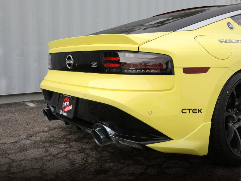 aFe Nissan Z 23-23 V6-3.0L Takeda 2-1/2in 304 Stainless Steel Cat-Back Exhaust System w/ Black Tips - Back View